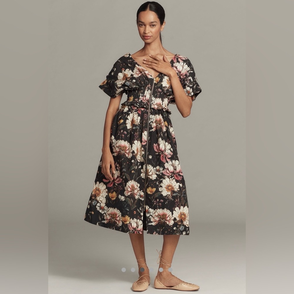 NWT V-neck Zip Front Midi Dress Large